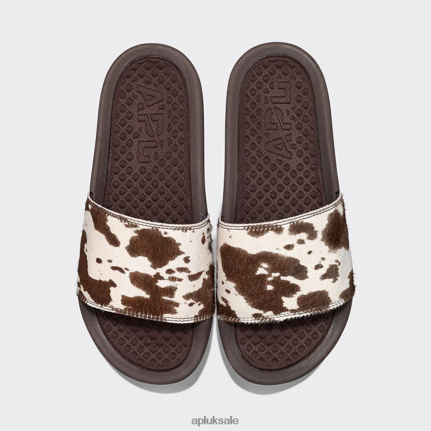 APL Iconic Slide - VH8XNZ1102 APL Shoes UK Deep Brown/White/Cow Men Slides
