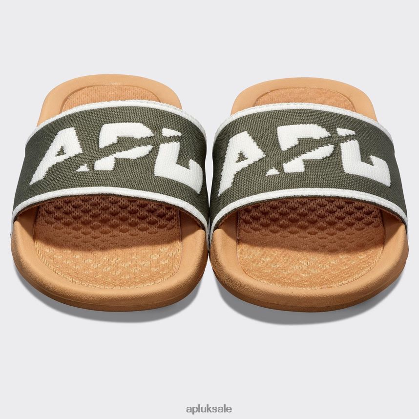 APL Big Logo TechLoom Slide 2 - VH8XNZ572 APL Shoes UK Tan/Fatigue/Ivory Women Slides