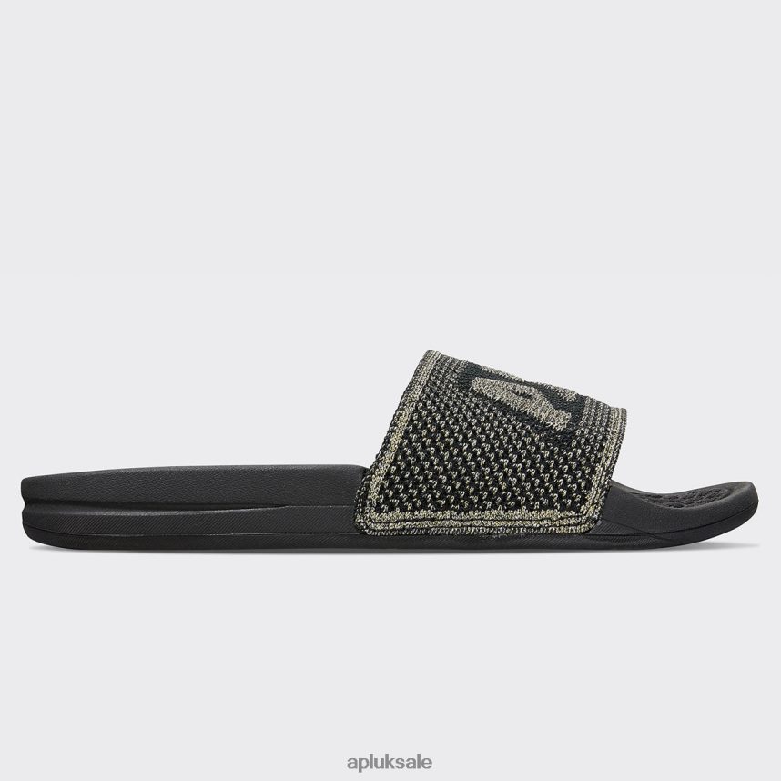 APL Big Logo TechLoom Slide 4 - VH8XNZ673 APL Shoes UK Black/Gold/Silver Women Slides