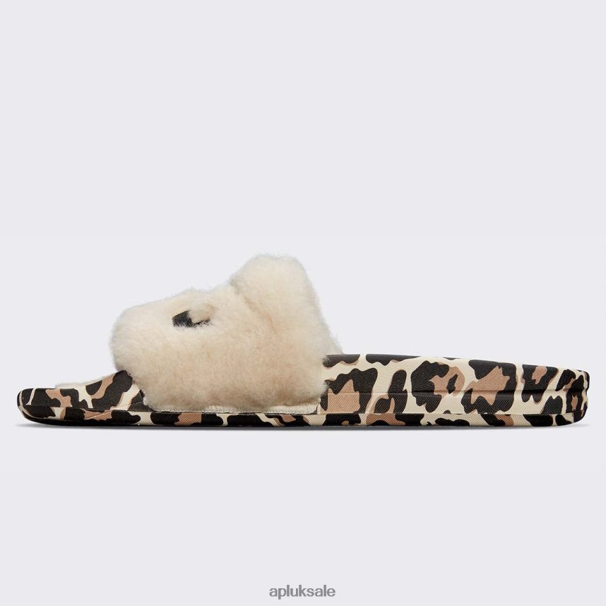 APL Shearling Slide - VH8XNZ606 APL Shoes UK Parchment/Black/Leopard Women Slides