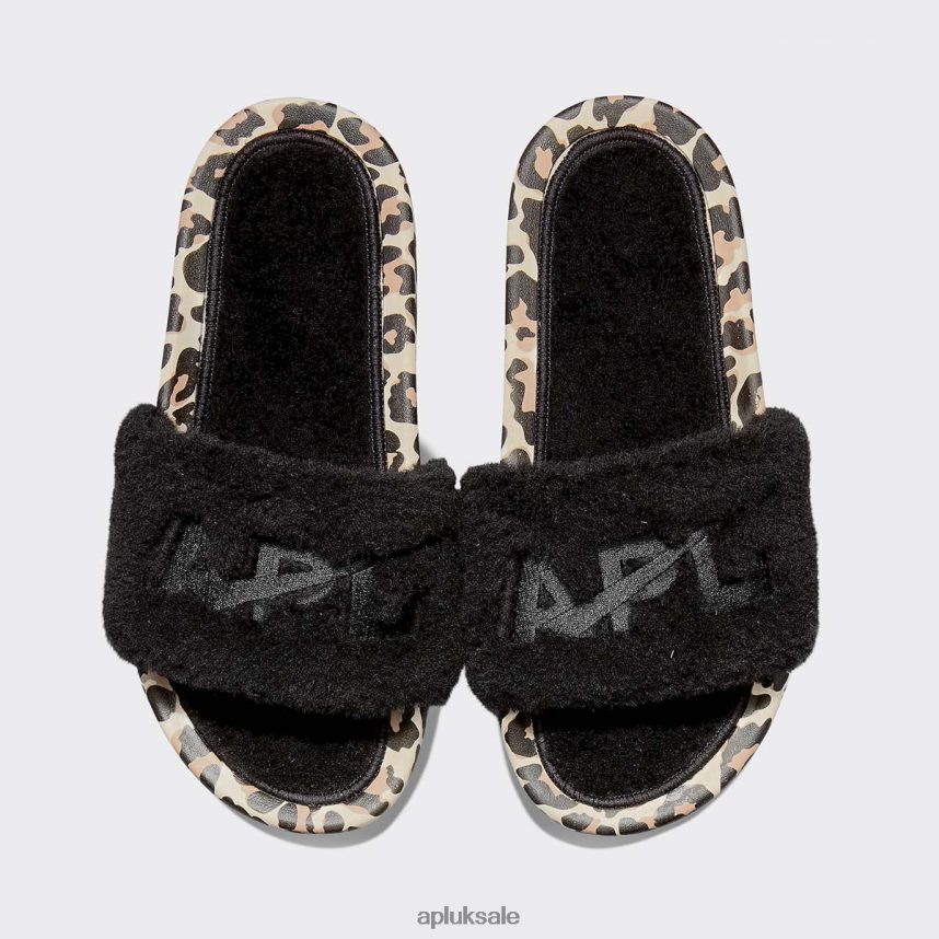 APL Shearling Slide - VH8XNZ608 APL Shoes UK Black/Leopard Women Slides