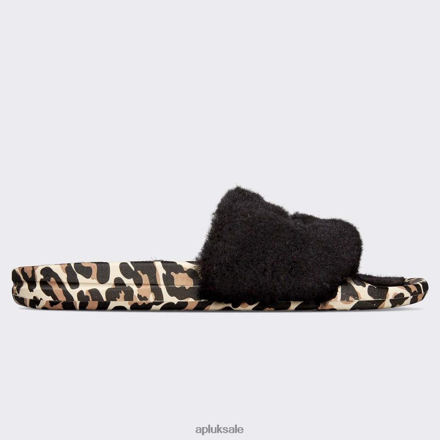 APL Shearling Slide - VH8XNZ608 APL Shoes UK Black/Leopard Women Slides