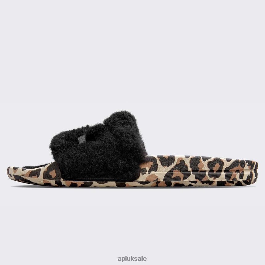 APL Shearling Slide - VH8XNZ608 APL Shoes UK Black/Leopard Women Slides