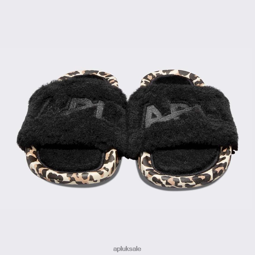 APL Shearling Slide - VH8XNZ608 APL Shoes UK Black/Leopard Women Slides